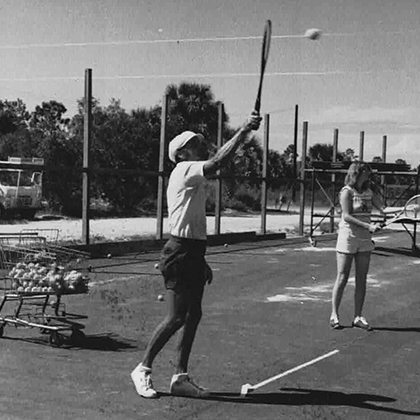 Courtside Tennis Club, Venice, Florida - early black and white photo of tennis lesson