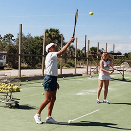 Courtside Tennis Club, Venice, Florida - early black and white photo of tennis lesson